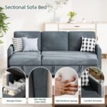 Shintenchi Sofa Couch, Pullout Sofa Bed,2 in 1 Pull Out Couch Bed with Storage Chaise for Living Room,Sleeper Sofa Couches Linen Sectional Sofa - Image 5