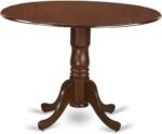 East West Furniture DLBO3-MAH-W 3 Piece Modern Dining Table Set Contains a Round Wooden Table with Dropleaf and 2 Dining Room Chairs, 42x42 Inch, Mahogany - Image 3