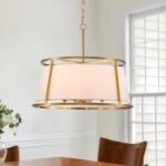 Shrine Lighting Drum Chandeliers, Modern Style, Perfect Pendant Light Fixture for Dining Room, Living Room, D20'' x H9'', Adjustable Chains 59'', E12*4 Sockets, White Lampshade & Brass Finish Frame - Image 3