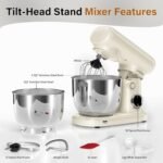 Stand Mixer with 3QT+3.5QT Dual Bowls, 10-Speed Electric 300W Food Mixer - Includes Egg Whisk, Dough Hook & Flat Beater for Home Baking & Daily Cooking (White) - Image 3