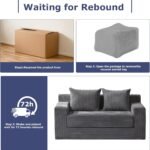Convertible Sofa Bed, Boneless Couch Loveseat Sleeper, 2 in 1 Folding Couch Bed, Fold Out Comfy Floor Futon Sofa with Pillows for Living Room Bedroom, Grey - Image 5