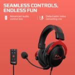HyperX Cloud II - Gaming Headset, 7.1 Surround Sound, Memory Foam Ear Pads, Durable Aluminum Frame, Detachable Microphone, Works with PC, PS5, PS4, Xbox Series X|S, Xbox One – Red - Image 5