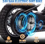 24V 9AH Electric Dirt Bike for Kids, 250W Strong Motor 13.6MPH Fast Speed Electric Retro Off-Road Motorcycle, Leather Seat Dirt Bike, LED Lights, Air-Filled Tires, Black - Image 3