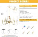 12 Light Gold Farmhouse Chandeliers for Dining Room Light Fixtures Over Table,Industrial Candle Hanging Chandelier for Living Room Foyer Staircase Bedroom Kitchen Island Restaurants - Image 6