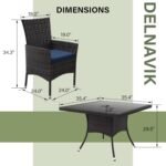 Kurapika 5-Piece Patio Furniture Outdoor Dining Set, Wicker Rattan Patio Dining Table and Chairs Set, Square Tempered Glass Tabletop with 4 Chair Set, Navy Blue - Image 3