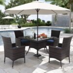 Kurapika 5-Piece Patio Furniture Outdoor Dining Set, Wicker Rattan Patio Dining Table and Chairs Set, Square Tempered Glass Tabletop with 4 Chair Set, Navy Blue - Image 5