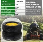 AR-PRO (2 Pack) 15 x 6.00-6 Tire and Wheel Flat Free, Front Lawn Mower Tires with Rim, 3" Centered Hub with 3/4" & 5/8" Bearings and 1" bushings, Compatible with John Deere Riding Mower, Lawn Tractor - Image 3