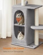 Feandrea Cat Tree, Small Cat Tower for Indoor Cats, Plush Cat Caves with Perch, Scratching Posts, for Small Spaces, Kittens, Light Gray UPCT005G01 - Image 3