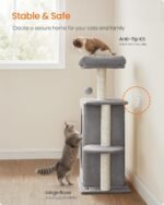 Feandrea Cat Tree, Small Cat Tower for Indoor Cats, Plush Cat Caves with Perch, Scratching Posts, for Small Spaces, Kittens, Light Gray UPCT005G01 - Image 5