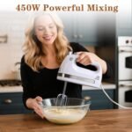 450W Electric Hand Mixer, 5-Speed Handheld Mixer with Storage Case, Turbo & Eject Button, Includes 2 Beaters & 2 Dough Hooks for Baking, Cake, Egg, Cream (White) - Image 3