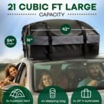 21 Cubic Feet Car Rooftop Soft Shell Cargo Carrier, 100% Waterproof - Car Storage for All Vehicle with/Without Racks - Attached Anti Slip Mat, Storage Bag, 6 Door Hooks and 6 Straps - Image 4