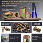 Pressure Rivet Nut Tool Kit, 430Pcs Metric Rivet Nut Combination (M8/M6/M5/M4/M3), Suitable for Furniture, Decoration, Automotive, Marine and Industrial Applications (CarbonSteelRivetNutTool) - Image 3