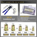 Pressure Rivet Nut Tool Kit, 430Pcs Metric Rivet Nut Combination (M8/M6/M5/M4/M3), Suitable for Furniture, Decoration, Automotive, Marine and Industrial Applications (CarbonSteelRivetNutTool) - Image 4
