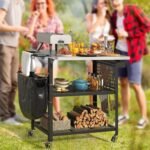 DWVO Outdoor Grill Cart Pizza Oven Table with Stainless Steel Tabletop, 31.5'' L x 27.6'' W Grill Table Movable with Storage 3-Tier Adjustable Shelf, Drop Leaf and Spice Rack for Patio, BBQ - Image 3