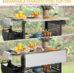 DWVO Outdoor Grill Cart Pizza Oven Table with Stainless Steel Tabletop, 31.5'' L x 27.6'' W Grill Table Movable with Storage 3-Tier Adjustable Shelf, Drop Leaf and Spice Rack for Patio, BBQ - Image 4