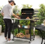 DWVO Outdoor Grill Cart Pizza Oven Table with Stainless Steel Tabletop, 31.5'' L x 27.6'' W Grill Table Movable with Storage 3-Tier Adjustable Shelf, Drop Leaf and Spice Rack for Patio, BBQ - Image 5