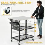 DWVO Outdoor Grill Cart Pizza Oven Table with Stainless Steel Tabletop, 31.5'' L x 27.6'' W Grill Table Movable with Storage 3-Tier Adjustable Shelf, Drop Leaf and Spice Rack for Patio, BBQ - Image 6