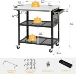 DWVO Outdoor Grill Cart Pizza Oven Table with Stainless Steel Tabletop, 31.5'' L x 27.6'' W Grill Table Movable with Storage 3-Tier Adjustable Shelf, Drop Leaf and Spice Rack for Patio, BBQ - Image 8