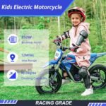 OLALA 36V Electric Dirt Bike for Kids Aged 4-8, Brushless 350W Racing Grade Electric Motorcycle, Up to 18.6MPH & 3 Speed Settings, Dual Disc Brakes, 14'' Off-Road Knobby Tires, Blue - Image 3