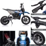 36V Kids Ride on Dirt Bike,15.5MPH Fast Speed Electric Battery-Powered Off-Road Motorcycle 500W Brushed Motor,Max Load 175 lbs,LED Light,Leather Seat,Disc Brake,Air-Filled Tires (Blue) - Image 3