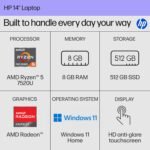 HP 14 inch Laptop, HD Touchscreen Display, AMD Ryzen 5 7520U, 8 GB RAM, 512 GB SSD, AMD Radeon Graphics, Windows 11 Home, Natural Silver, 14-em0499nr - Image 3