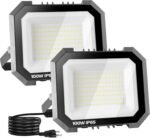 2 Pack LED Flood Lights Outdoor, 100W 10000LM Super Bright Floodlight Outside Work Light with 5.9FT Plug, IP65 Waterproof 6000K Outdoor LED Flood Light for Garage, Yard, Lawn, Garden - Image 2