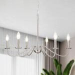27.5'' Brushed Nickel Chandelier, 6-Light Farmhouse Chandelier for Dining Room Lighting Fixture, Rustic Industrial Modern Candle Chandelier for Bedroom, Kitchen, Living Room, Foyer, Hallway - Image 2