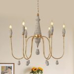 28.5" French Country Chandelier, 6-Light Farmhouse Dining Room Light Fixtures Over Table, Vintage Antique Wood Chandelier for Bedroom Kitchen Island Entryway Living Room Office - Image 2