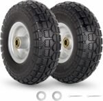 4.10/3.50-4" Flat Free Tire and Wheel, 10" Heavy Duty Solid Tire, 5/8" Axle Bore Hole, 2.2" Offset Hub, for Hand Truck Garden Cart Wagon Trolley Dolly Replacement, 2 Pack - Image 2