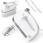 450W Electric Hand Mixer, 5-Speed Handheld Mixer with Storage Case, Turbo & Eject Button, Includes 2 Beaters & 2 Dough Hooks for Baking, Cake, Egg, Cream (White) - Image 2