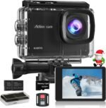 4K 60FPS Action Camera with 64GB Card-48MP Waterproof Camera,40M Underwater Camera,8X Zoom,EIS Stabilization,WiFi,Remote Control,MotorcycleCamera with 2 Rechargeable Batteries - Image 2