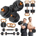 5-in-1 Adjustable Dumbbell Set, 33/44/66/88lbs Free Weights Set with Connector, Used as Kettlebells, Barbell, Push up Stand, Standard 1" Plates, Fitness Exercises for Home Gym Suitable Women/Men - Image 2