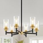 6-Light Modern Chandeliers, Black and Gold Chandelier Light Fixture with Clear Glass Shades, Hanging Pendant Lighting for Dining Room, Living Room, Kitchen, Staircase, Entryway - Image 2
