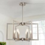 6-Light Modern Metal Geometric Chandelier，Kitchen Island Brushed Nickel Lighting Fixtures，Entryway Light Fixture Hanging Brushed Nickel，Farmhouse for Dining Room Chandelier - Image 2