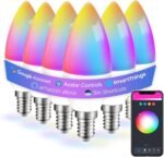 6 Pack E12 Smart Bulbs, Alexa WiFi Candelabra Smart Light Bulbs 5W 2700K-6500K Color Changing Dimmable RGBCW, Music Timer Ceiling Fan Smart B11 Candle Base Small LED Light Bulb, 2.4GHz WiFi - Image 2
