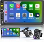 7 Double Din Touch Screen Car Radio with Apple CarPlay,7 Inch Bluetooth Car Stereo with Backup Camera, FM Steering Wheel Controls,Mirror Link Navigation,USB/TF/Subwoorf/240 watts - Image 2