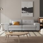 85 Inch Modern 3 Seater Sofa for Living Room, Deep Seat Chenille Couch with Adjustable Wide Armrest & Plush Backrest, Button Tufted Comfy Bedroom Sofa, Easy Assembly, Grey - Image 2