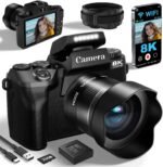 8K Digital Cameras for Photography, WiFi 64MP Vlogging Camera for YouTube, 4" Touch Screen Professional Camera with Dual Lens, Auto Focu, 16X Digital Zoom, 3000mAh Batteries, 32GB Card, Black - Image 2