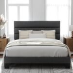 Allewie Queen Size Platform Bed Frame with Fabric Upholstered Headboard and Wooden Slats Support, Fully Upholstered Mattress Foundation/No Box Spring Needed/Easy Assembly, Dark Grey - Image 2