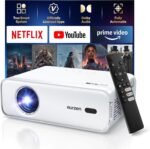 Aurzen EAZZE D1 Smart Projector with WiFi and Bluetooth, Netflix-Officially-Licensed, Auto Focus & Keystone, DoIby Audio, Zoom, Native 1080P Movie, Portable Outdoor Mini Projector, White - Image 2