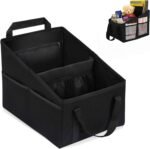 BLIRITEL Car Seat Organizer for Front & Back Seat, Passenger Seat Organizer, Small Car Seat Storage Caddy for kids & Adult with Divide, Handles and Multiple Mesh Pockets (Black) - Image 2