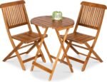 Best Choice Products 3-Piece Acacia Wood Bistro Set, Folding Patio Furniture for Backyard, Balcony, Deck w/ 2 Chairs, Round Coffee Table, Teak Finish - Natural - Image 2