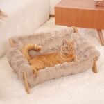 CHEERHOME PETS Elevated Cat Couch Bed for Indoor Cats, Wooden Cat Sofa with Removable Washable Fluffy Cover Raised Kitty Lounge Chair Suitable for Puppy(Cat Sofa,Khaki-Light Gray) - Image 2