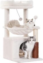 Cat Tree 32 Inches Small Cat Tree for Large Cats Adult Cat Tower with Scratching Post,15.7”Large Hammock and Self Groomer, and Removable Top Perch and Wide Condo for Indoor Cats-Beige - Image 2