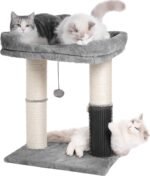Cat Tree Tower for Large Cats Cat Scratching Post with 20x15.7”Wide Top Bed, Self Groomer, Thick Scratch Post [Dia=4.5”] and Danging Ball Great for Indoor Cats-Large Grey - Image 2