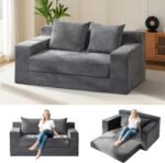 Convertible Sofa Bed, Boneless Couch Loveseat Sleeper, 2 in 1 Folding Couch Bed, Fold Out Comfy Floor Futon Sofa with Pillows for Living Room Bedroom, Grey - Image 2