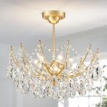 Crystal Ceiling Light Fixture, Modern Flush Mount Chandelier, 6-Lights Crystal Close to Ceiling Light, Gold Hallway Light Fixtures for Bedroom Kitchen Entryway Bathroom Dining Room Living Room - Image 2