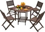 Devoko 5 PCS Patio Furniture, Patio Dining Set Acacia Wood Outdoor Table and Chairs, with 4 Folding Chairs and 37" Round Movable Table, Outdoor Dining Set for Lawn, Balcony, Garden (Deep Brown) - Image 2