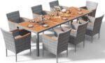 Devoko Outdoor Patio Dining Sets 9 Pieces Wicker Outdoor Dining Table and Chairs Set with Acacia Wood Table Top and Widened Armrests for Backyard, Garden, Deck (Grey) - Image 2