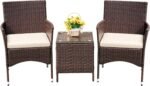 Devoko Patio Porch Furniture Sets 3 Pieces PE Rattan Wicker Chairs with Table Outdoor Garden Furniture Sets (Brown/Beige) - Image 2